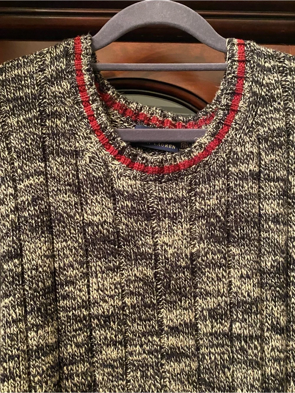 Vtg Polo Ralph Lauren Sweater Men’s 2XLT Gray Marled Cable Knit Ribbed Chunky